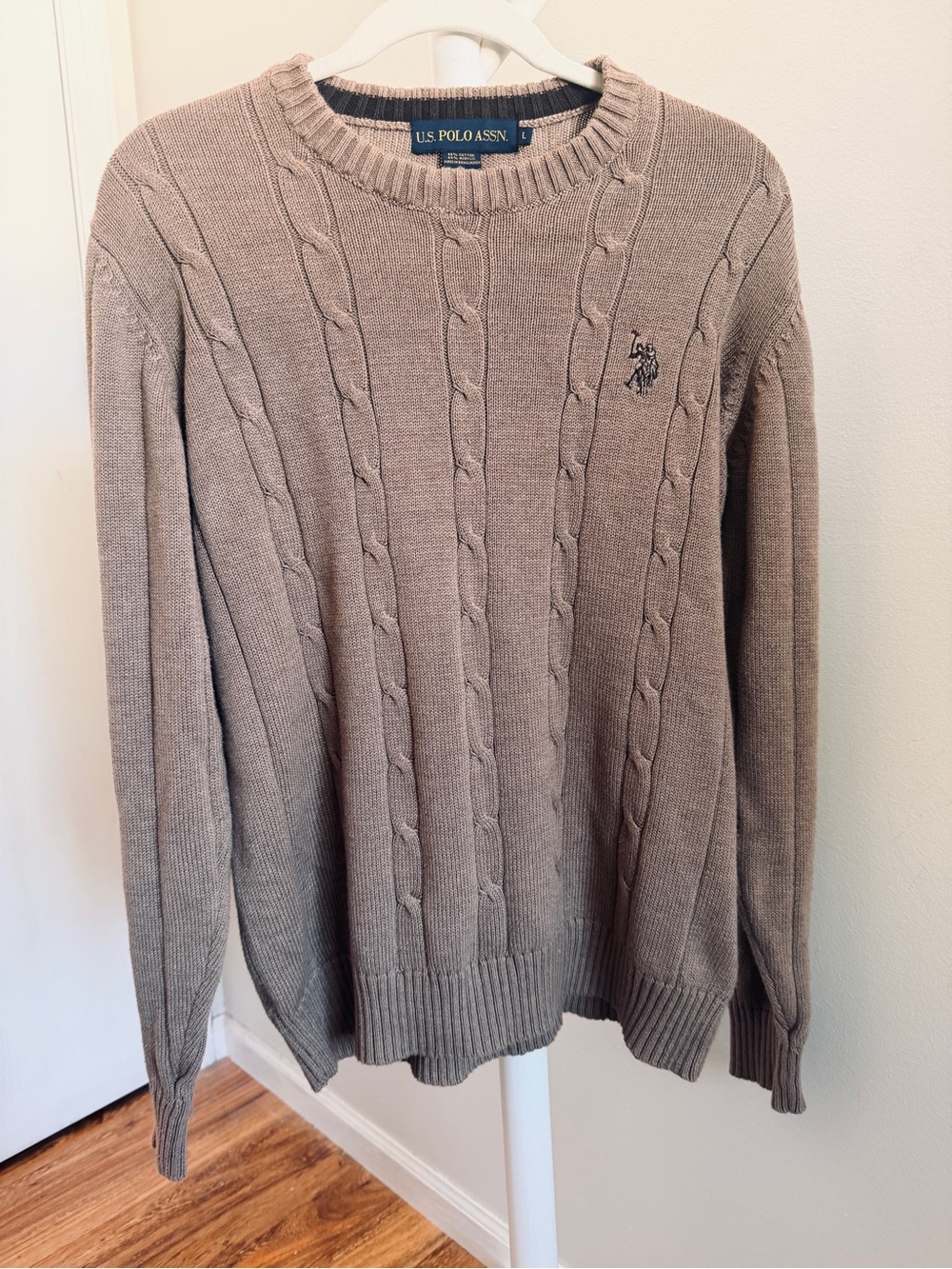 U.S. Polo Assn. Men’s Cable Knit Crewneck Sweater - Taupe
